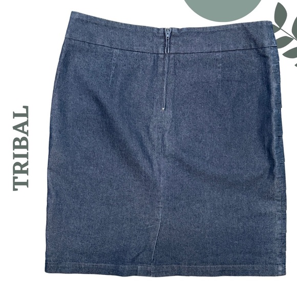 Tribal Denim Layered Panel Mini Skirt – Cotton Blend Stretch Blue Size 12 - Picture 2 of 4